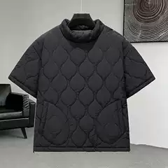 Cross-Border Japanese Retro Diamond-Patterned Half-Sleeve Trendy Cotton Jacket for Men, Autumn and Winter Lightweight Casual Workwear Cotton Coat, Warm Outerwear