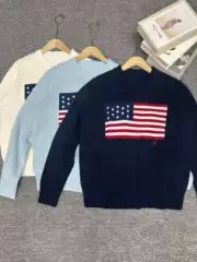 R~L Autumn and Winter Women's Heavy Round Neck National Flag Five-Pointed Star Embroider Fashionable Elegant Work Clothing Versatile Pullover Knitwear