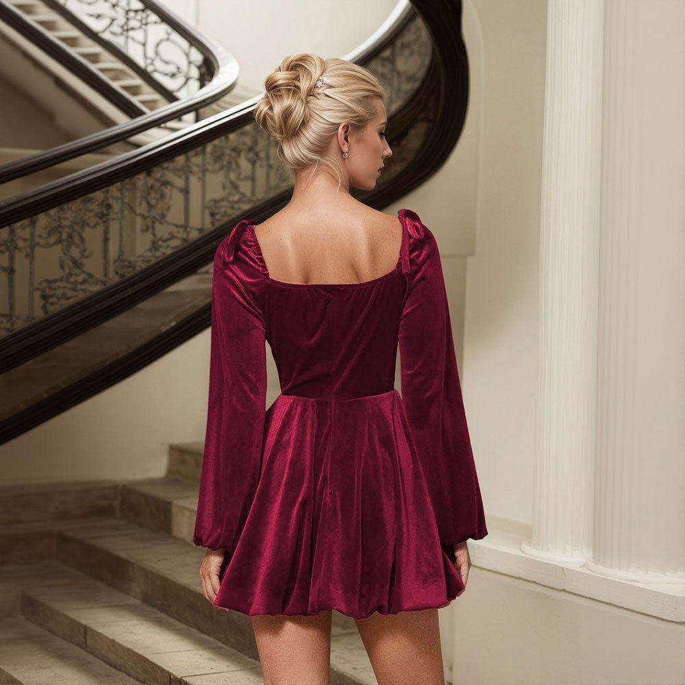 Womens Burgundy High Waisted Dress French Style Spring Summer Party Event Wholesale Available