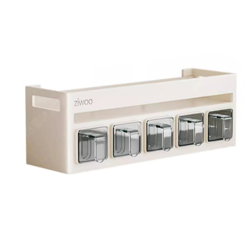 No-Drill Spice Rack Wall-Mounted Seasoning Storage Box Multi-Layer Storage Shelf Cream Style No-Drill