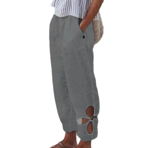 Womens Casual Loose Fit Pants Solid Color Pocket Design Hollow Out Summer Style for Everyday Wear Wholesale