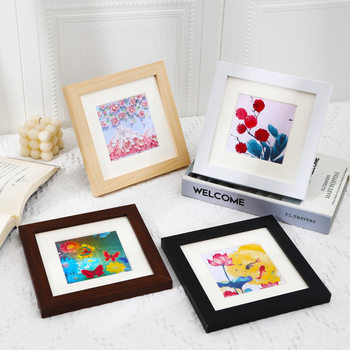 Oil Pastel Picture Frame for Tabletop or Wall Hanging, Square Artwork Frame, Nordic Style for Children, Small Desktop, New Chinese Style