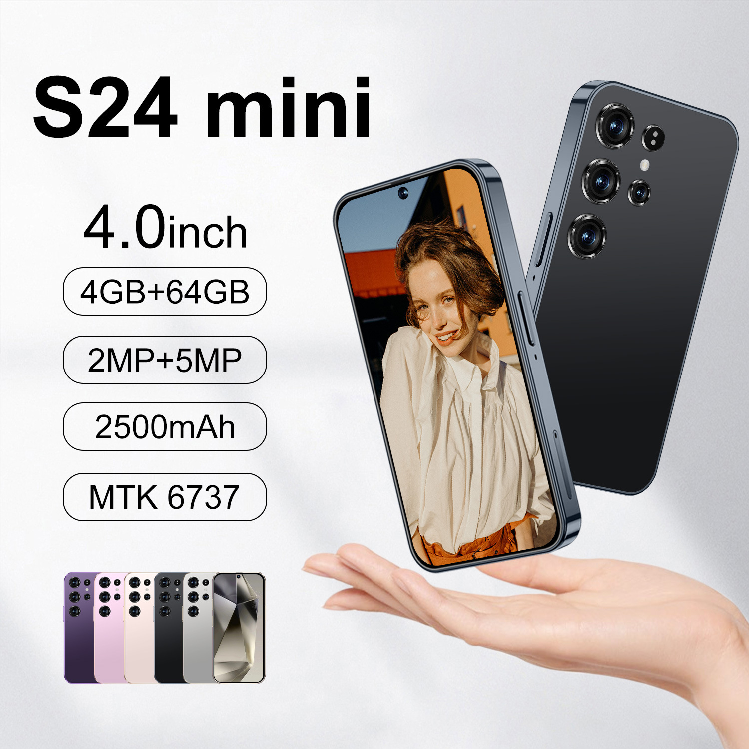 爆款跨境手机S24 Mini便携小手机4.0寸穿孔屏4+64GB外贸智能手机