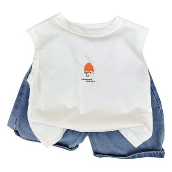 100% Cotton Kidsren's Vest Summer Boys and Girls Letter Tops Sleeveless Waistcoat Baby Cartoon Print t Trendy Kidsren