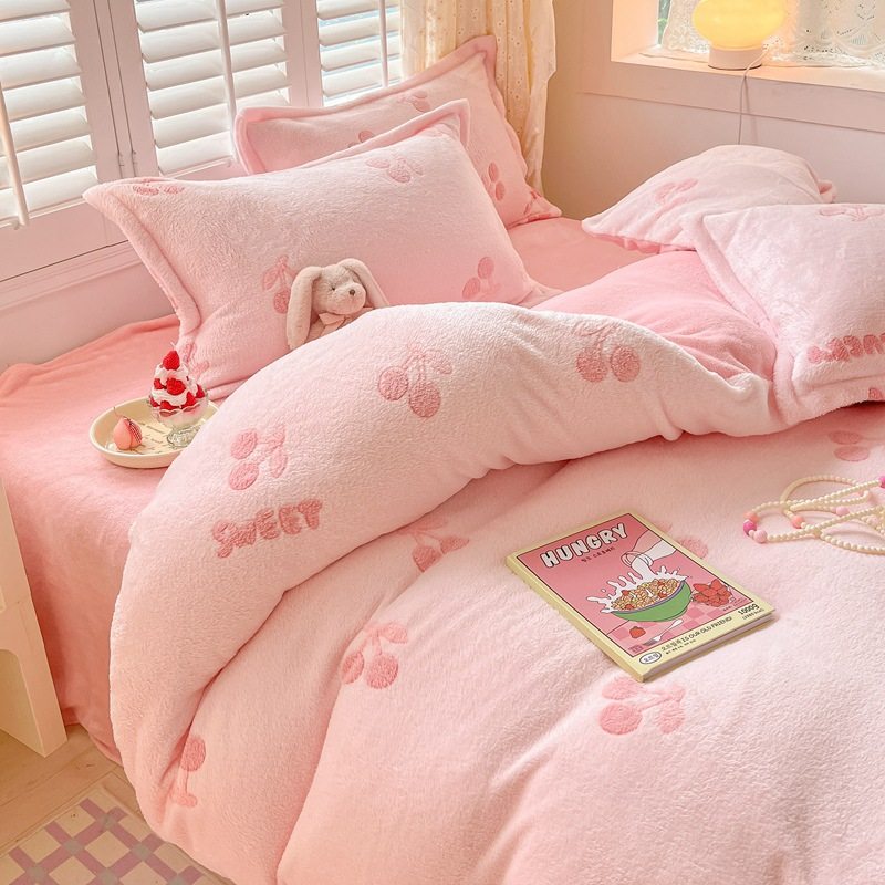 Winter Milk Velvet Four-Piece Set Thickeneded Coral Velvet Bed Bed Sheets Quilt Cover Fleece-Lined Bedding Three-Piece Flannel Set