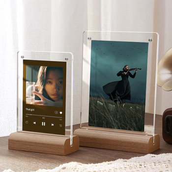 Transparent acrylic photo frame ins photo frame 6 8 inch specimen leaf carving display frame empty frame magnetic belt lamp table