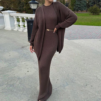Autumn 2024 New European and American Amazon Cross-border Foreign Trade Fashion Explosions Lazy Style Knitted Shirt Long Skirt suit Women
