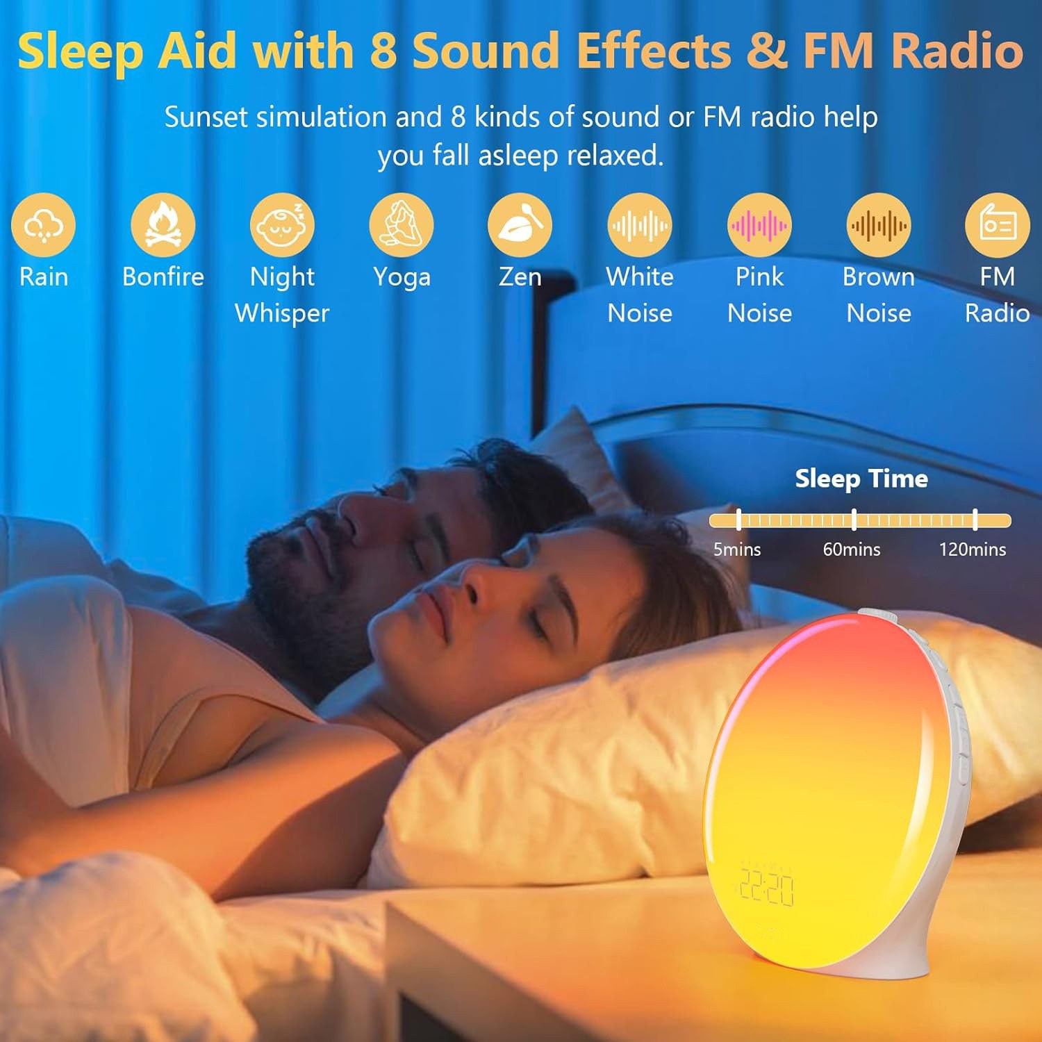 Colorful wake-up light simulates sunrise and sunset RGB atmosphere light cross-border bedroom bedside light white noise night light