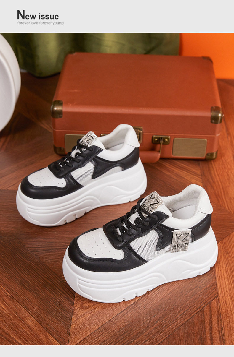 Giày sneaker nữ chunky đế dày lưới thoáng khí phong cách đường phố — Trắng, Trắng, đen chi tiết 14