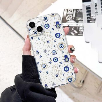 Trendy Brand Blue Eyes Phone Case Suitable for iPhone 11, Apple 13/12, 17/16/15/14 Pro Max, Transparent Soft Case