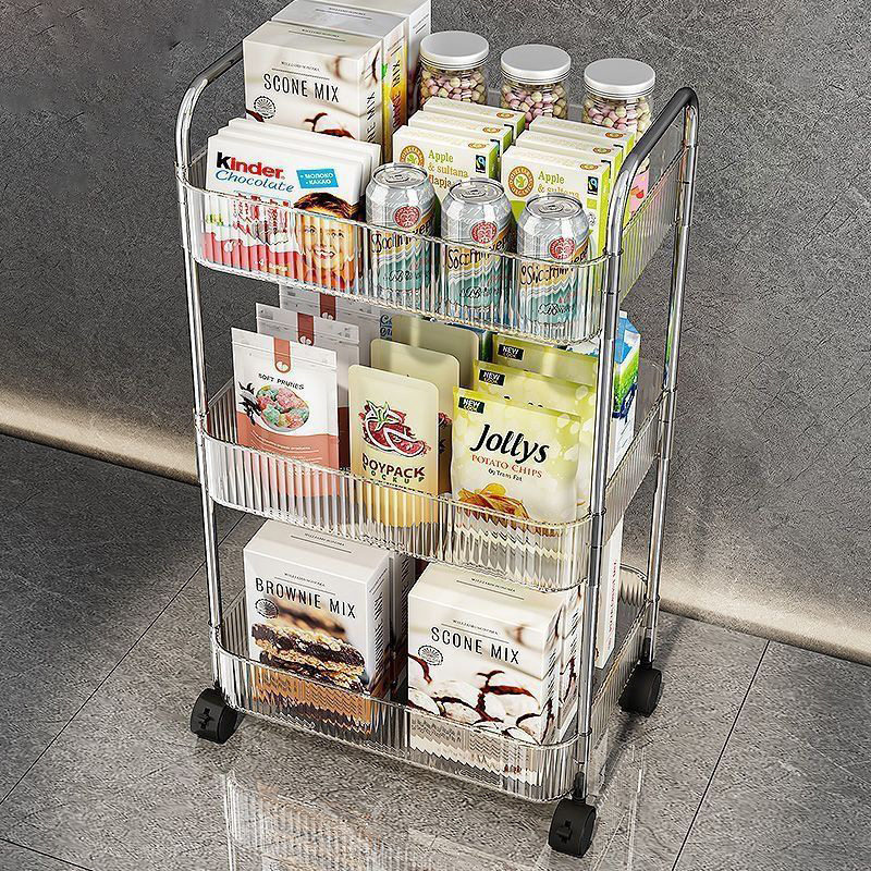 Acrylic Transparent Trolley Rack Bedroom Movable Cosmetic Storage Rack Living Room Plastic Snack Rack Factory
