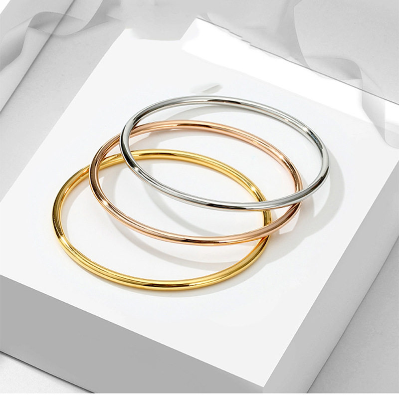 Tiktok Trending European and American Minimalist Gold Titanium Steel 3mm Coil Bracelet Cool Style Women's Thin Round Line Plain Ring Bracelet