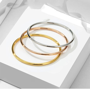 Tiktok Trending European and American Minimalist Gold Titanium Steel 3mm Coil Bracelet Cool Style Women's Thin Round Line Plain Ring Bracelet