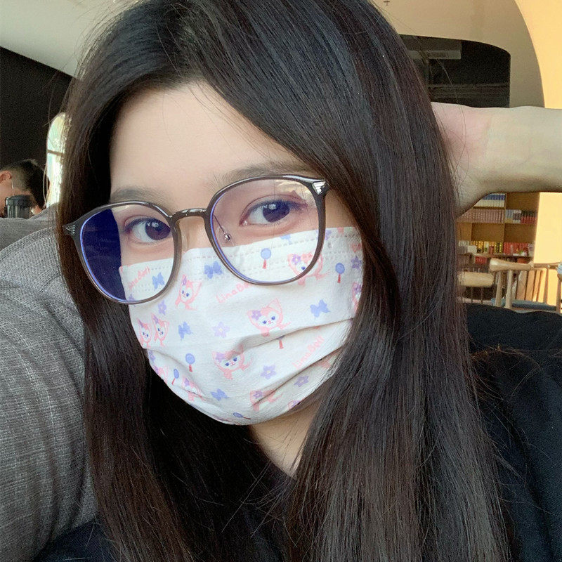 Miki ultra-light round frame glasses frame women's adjustable square round face anti-blue light plain milk tea color eyes 01247