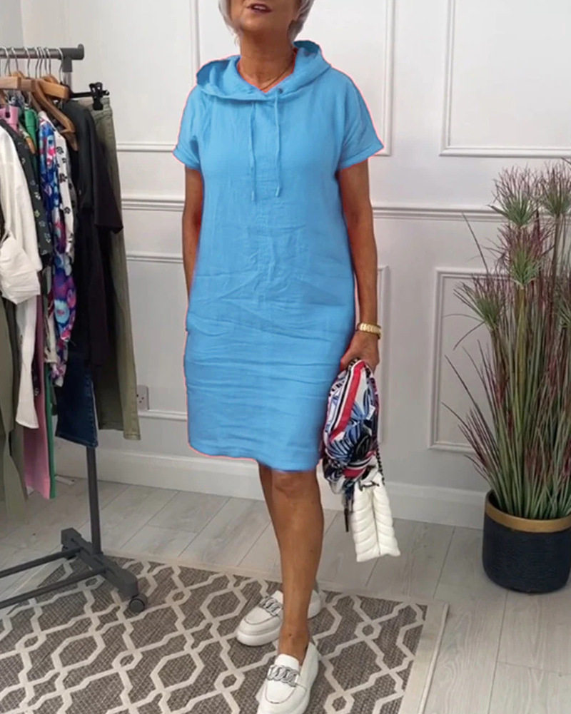 Casual Solid Color Short Sleeve Hooded Dress for Women Summer Collection Comfortable Everyday Wear Wholesale Available