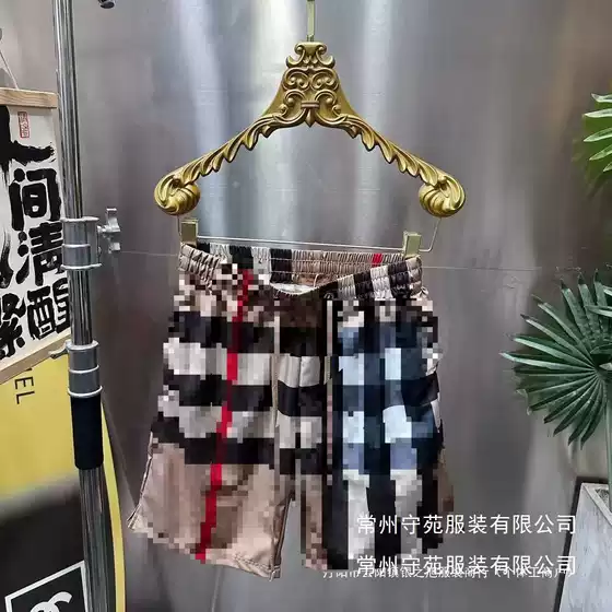 Cross-Border European Goods Summer New Men's and Women's Bu Five-Point Beach Shorts Plaid Print Pattern Ready Stock Off-White Wholesale