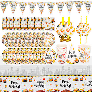 New Construction Vehicle Digger Theme Children's Birthday Party Disposable Paper Cup Paper Plate Tableware suit Decoration