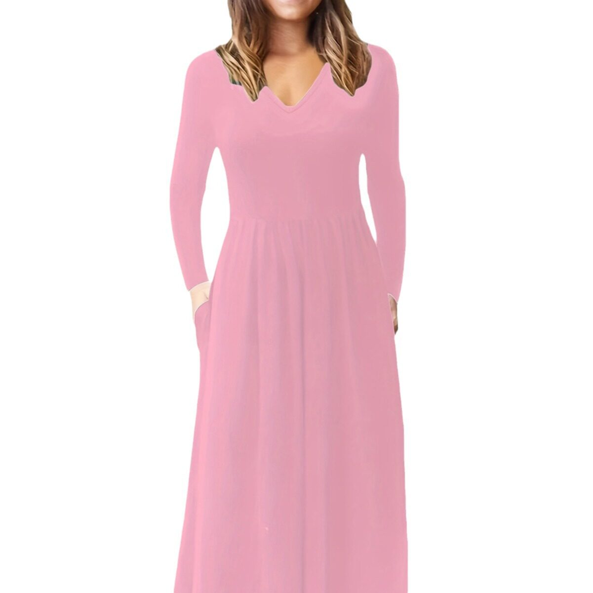 Long Sleeve Maxi Dress Solid Color Elegant Design Perfect for Fall Occasions Wholesale Available