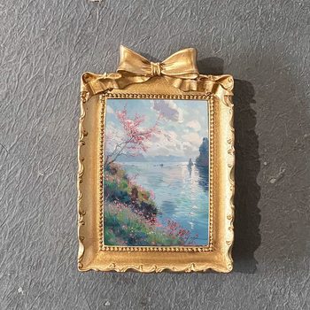 Cross-Border Popular European Bow Resin Photo Frame Picture Frame Rectangular Photo Frame Creative Hollow Table Wedding Retro