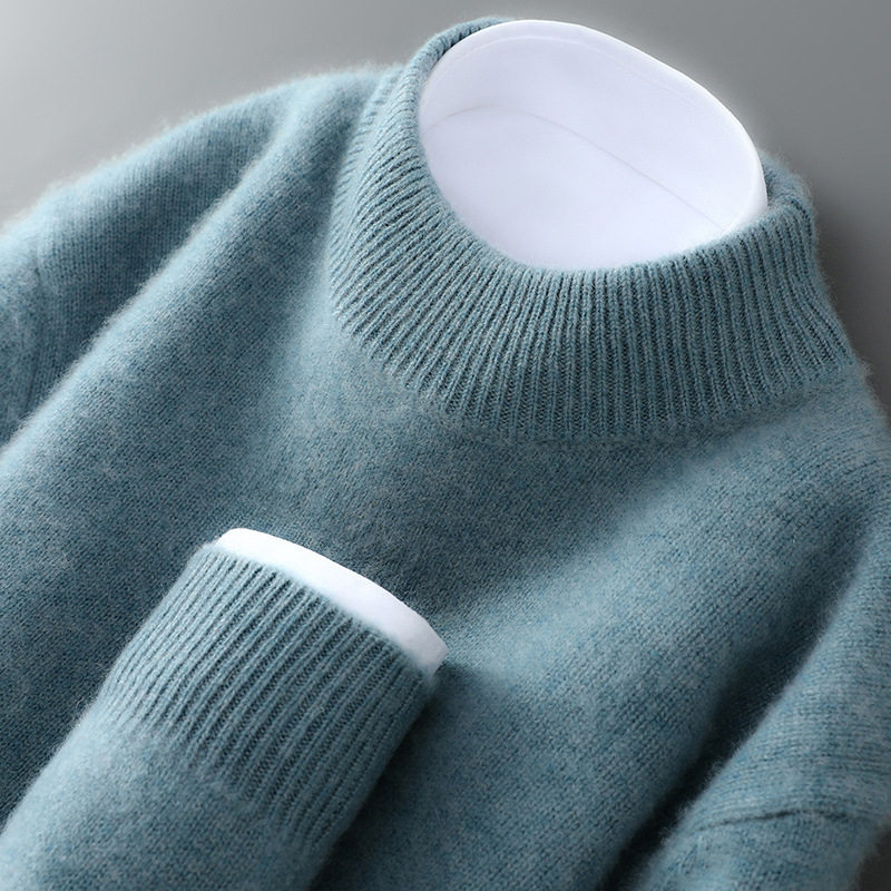 羊毛衫男士100纯羊毛套头半高领毛衣秋冬新款宽松针织打底羊绒衫