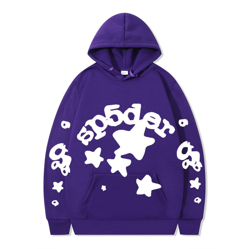 跨境 SP5DER蜘蛛网印花帽衫欧美潮牌大码宽松男女款连帽卫衣