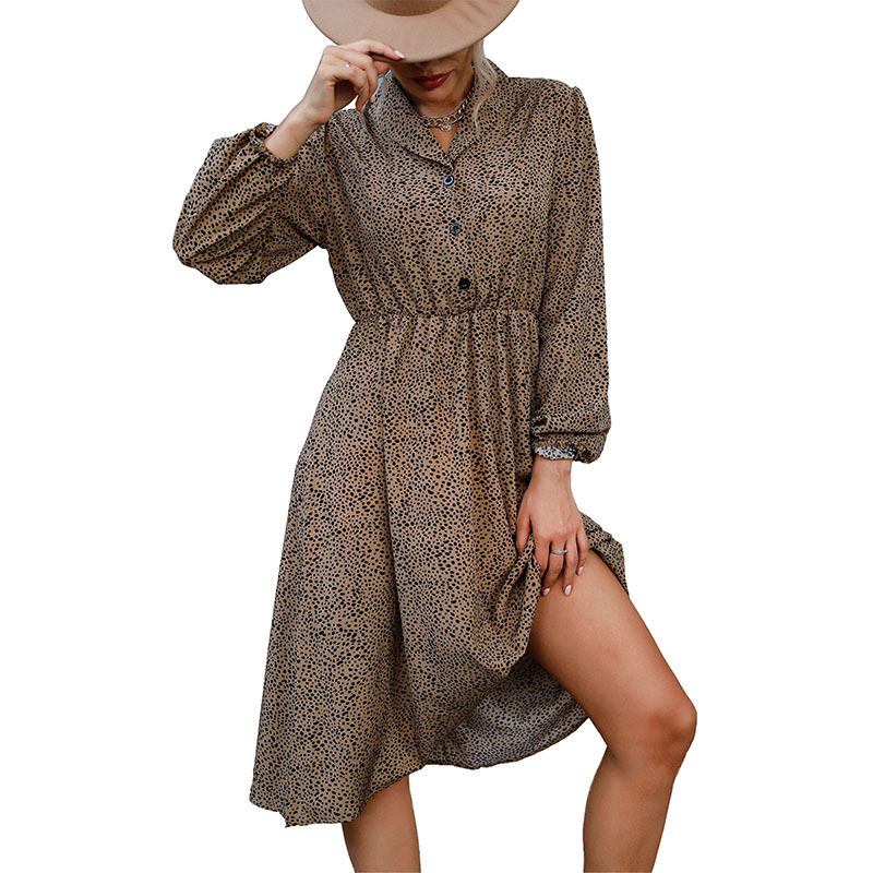 Leopard Print Long Sleeve Dress Stylish Fall Fashion Versatile Layering Piece for Women Wholesale Available