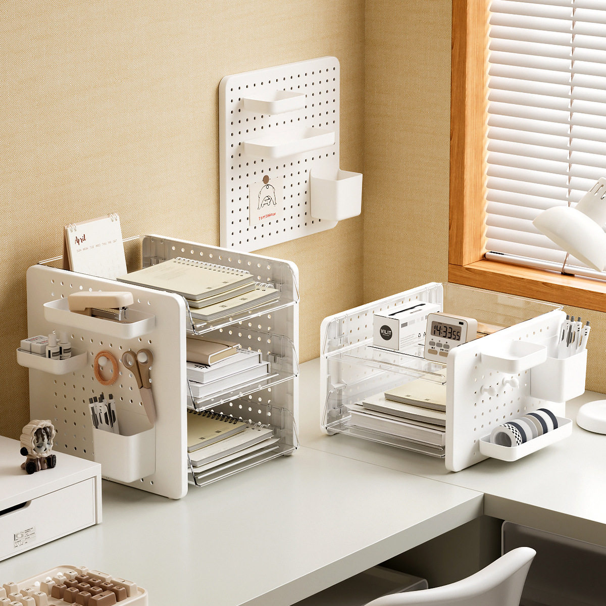 Office Station Hole Board a4 Paper File Rack Dormitory Hand-held Storage Rack Storage Desk Simple Bookshelf