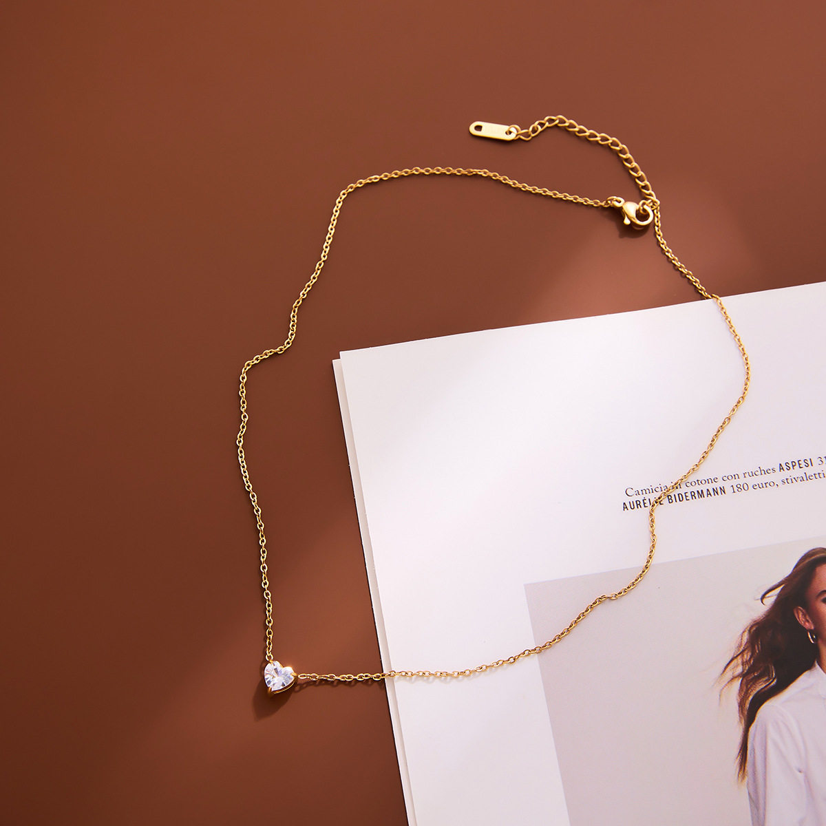 European and American Cross-border Heart-shaped Pendant 12 Birthstone Necklace Colorful Square Crystal Zircon Fashion Women's Titanium Steel Plated 18K Gold