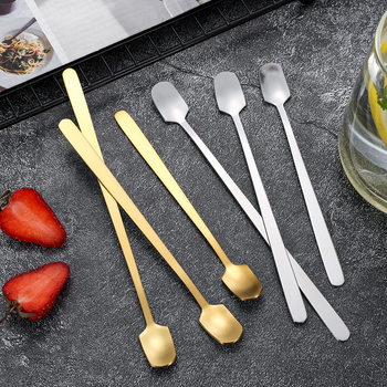 Stainless Steel Coffee Spoon Long Handle Square Head Spoon Mixing Spoon Seasoning Small Spoon Coffee Dessert Spoon Mug Small Spoon