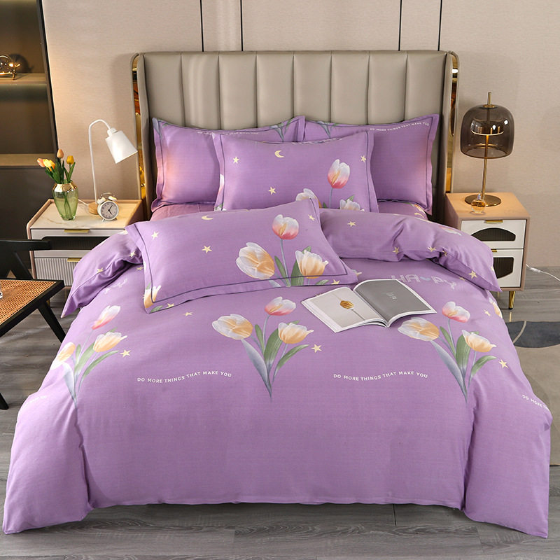 2025 New Upgraded Cotton Brushed Four-Piece Set Jet Pure Cotton Thickeneded Bed Bed Sheets Quilt Cover Ins Style Super Soft 4-Piece Set