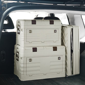 Camping box outdoor turnover tote folding storage box flip storage box wooden lid car trunk storage box