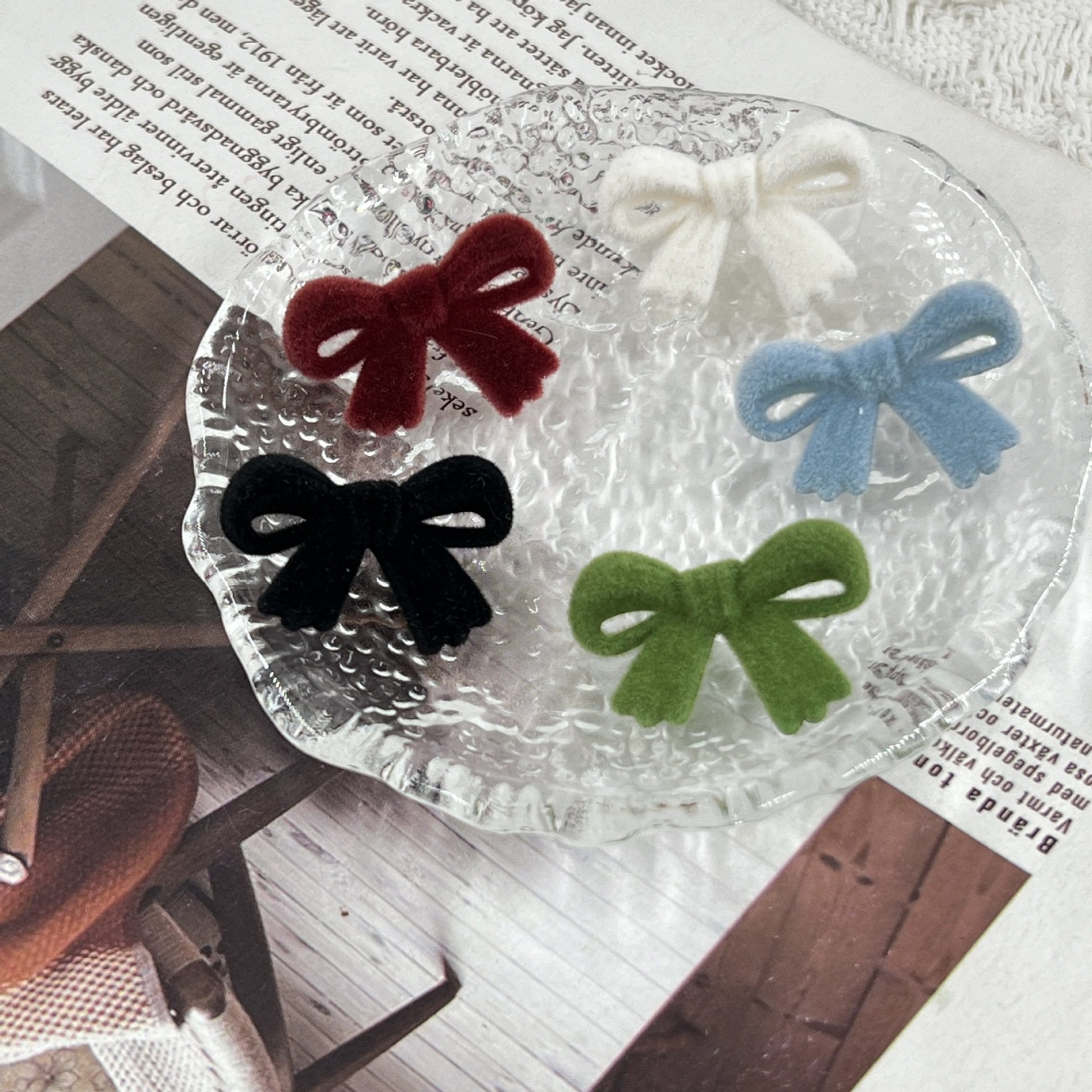 High-grade Velvet Bow Button Sweater Knitted Cardigan Decorative Buckle Small Chanel Style Foot Buckle Accessories