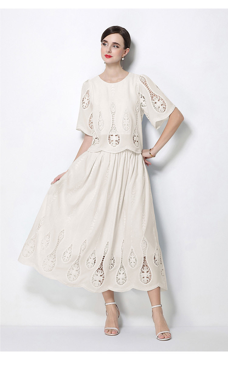 French Inspired Lace Puff Sleeve Top with High Waisted Skirt Set Elegant Slim Fit Chic Style Perfect for Casual or