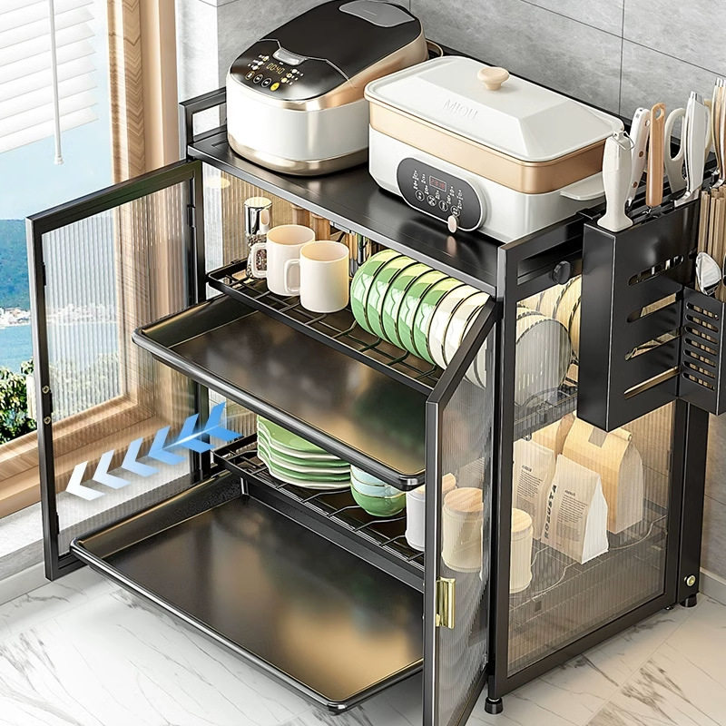 Kitchen dish rack with lid household cupboard table chopsticks plate dustproof storage box multifunctional draining rack