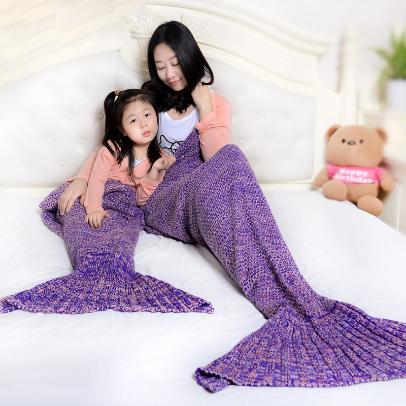 Mermaid Blanket Wool Knitted Fish Tail Blanket Air Conditioning Blanket Birthday Gift Parent-Child Mermaid Blanket Ready Stock