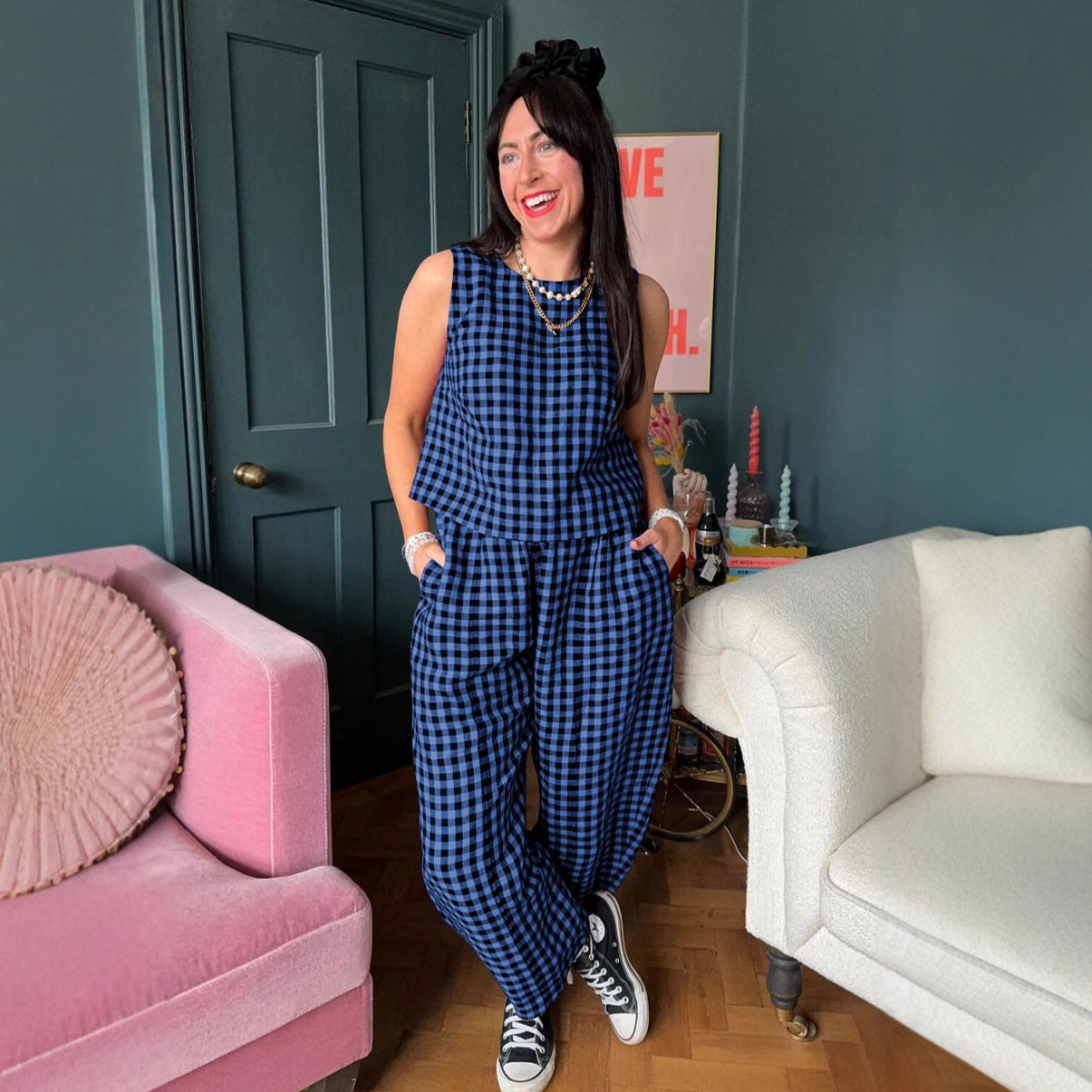 Cross-border European and American Women's 2025 Amazon TK New Printed Plaid Loose Casual Sleeveless Vest Pants suit