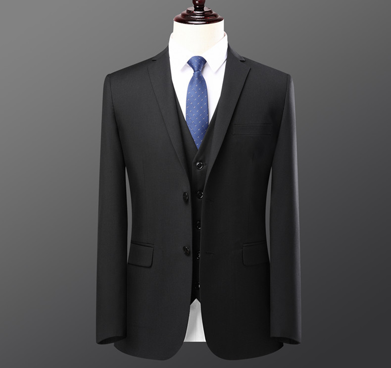 Bộ vest nam hai mảnh dáng ôm phong cách Hàn Quốc, lễ phục cưới và đi làm — Bộ áo và quần một cúc màu xanh navy, Bộ đồ màu xám một cúc (áo + quần), Bộ đồ đen một cúc (áo + quần), Bộ đồ hai cúc màu xanh tím than (áo + quần)