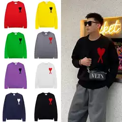 Autumn and Winter New Round Neck Red Heart Knitwear for Men and Women, Jacquard Love Casual Pullover Knitwear