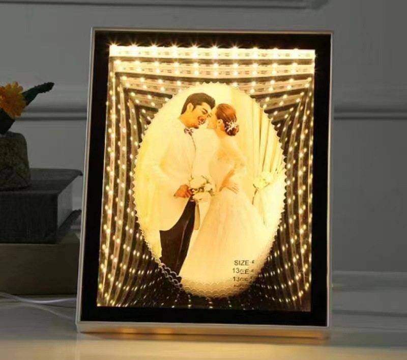 Light luxury LED tunnel light photo frame table multifunctional mirror plus photo studio ornaments home decorations wholesale