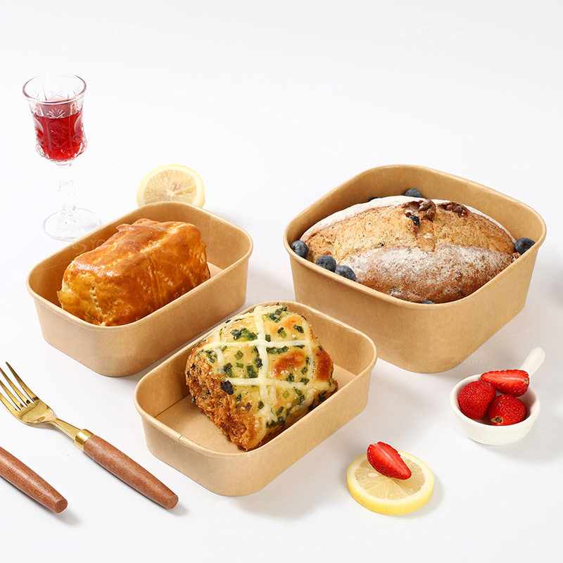 Brown Packing Paper Square Box Cow Cardboard Lunch Box Disposable Takeaway Lunch Fast Food Box Rectangular Lunch Box Environmentally Friendly Salad Box