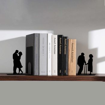 Metal Cut Out Bookend L-Shaped 2-Piece Set Black Couple Silhouette Iron Desktop Decoration Bookend Office Storage Clip