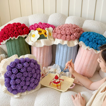 2025 New Popular Multifunctional Rose Bouquet Pillow Bedroom Sofa Cushion Half Velvet Knitted Blanket