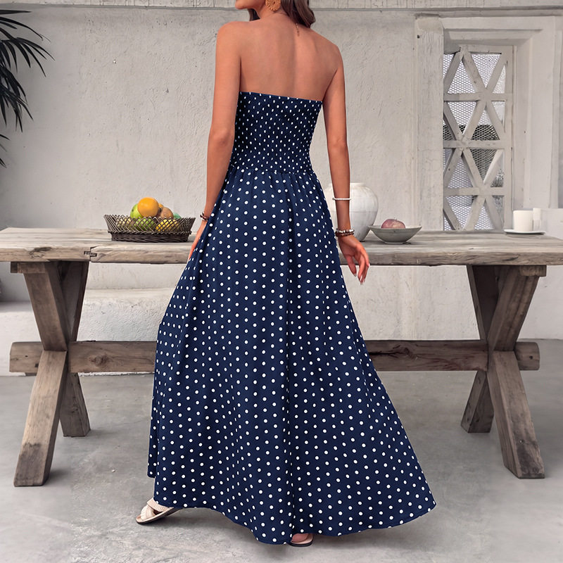 French Style Sleeveless Maxi Dress Polka Dot Design Elegant Vacation Wear Perfect for Summer Events Wholesale
