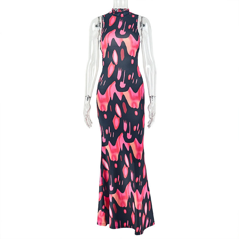 Bodycon Floral Print Maxi Dress Slim Fit Sexy Strapless Hollow Out Design Evening Wear Wholesale Available