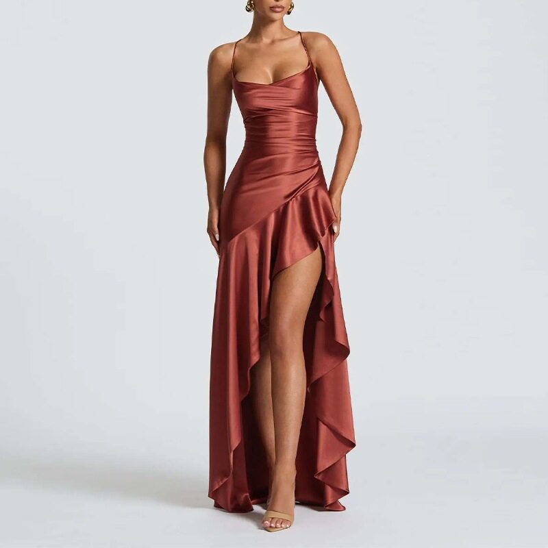 Womens Spring Dress Elegant Solid Color with Ruffle Hem Irregular Design for Casual or Formal Occasions Wholesale