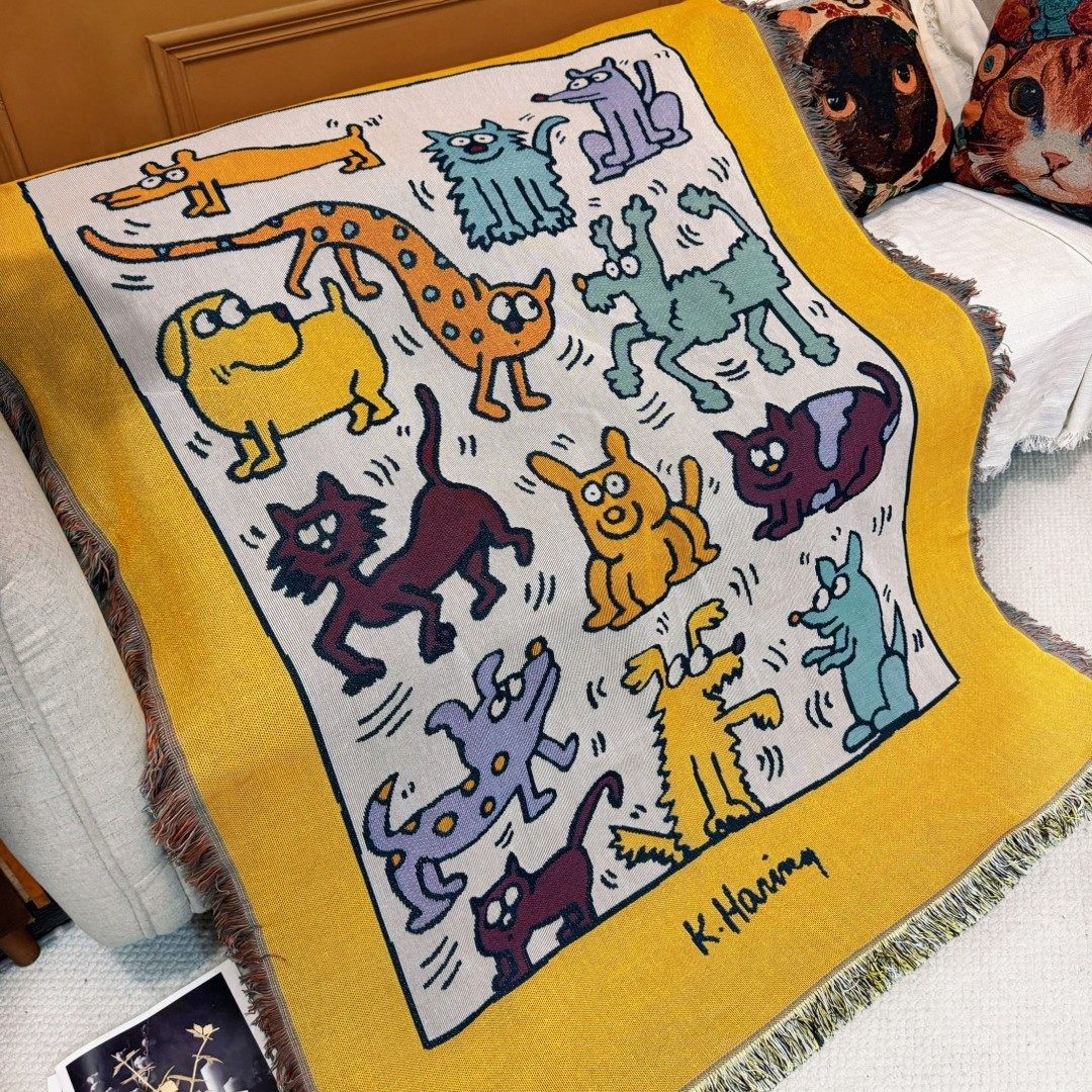 American-Style Ins Knitted Cotton Sofa Blanket, High-End Tassel Throw Blanket, Car Blanket, Camping Rug, Background Blanket, Wall Tapestry