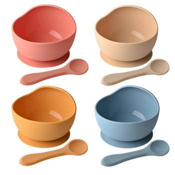 Cross-border baby silicone bowl baby food supplement bowl food grade children drop-resistant sucker bowl feeding tableware suit