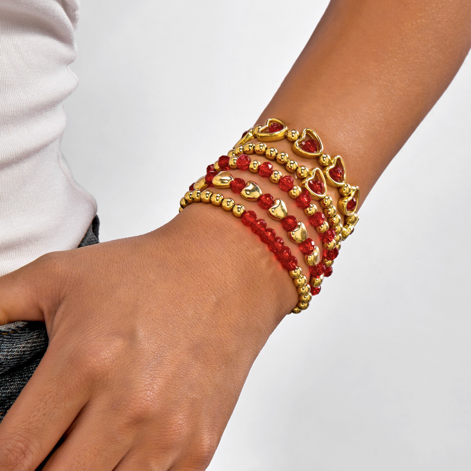 European and American Cross-Border Jewelry Bohemian Multi-Layered Crystal Heart Beaded Bracelet Valentine's Day Stacking Fashion Versatile