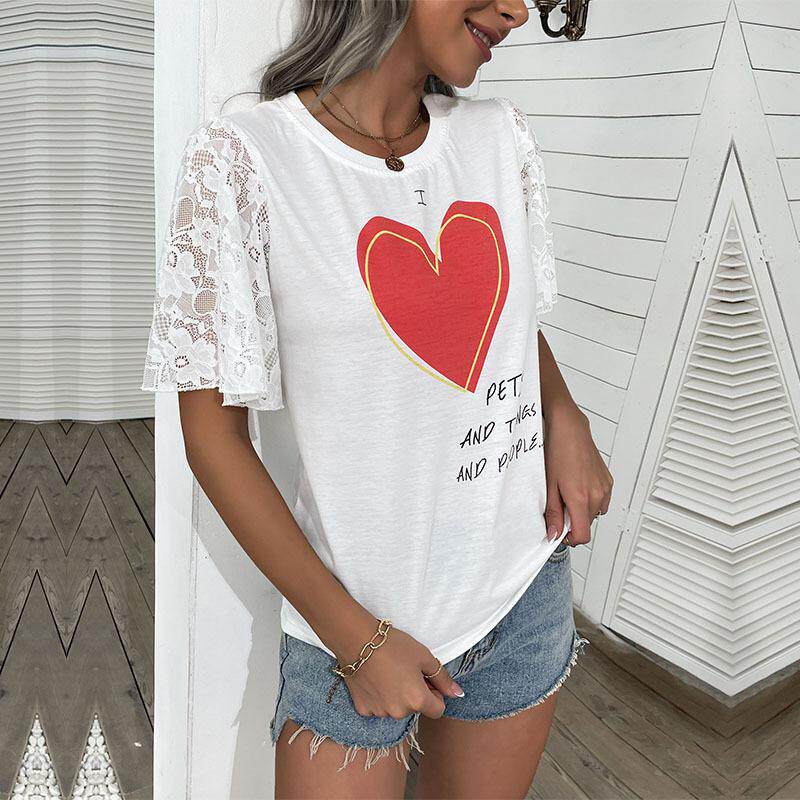 Printed White Short Sleeve T Shirt Summer Style Casual Fit Valentines Day Gift Wholesale Available