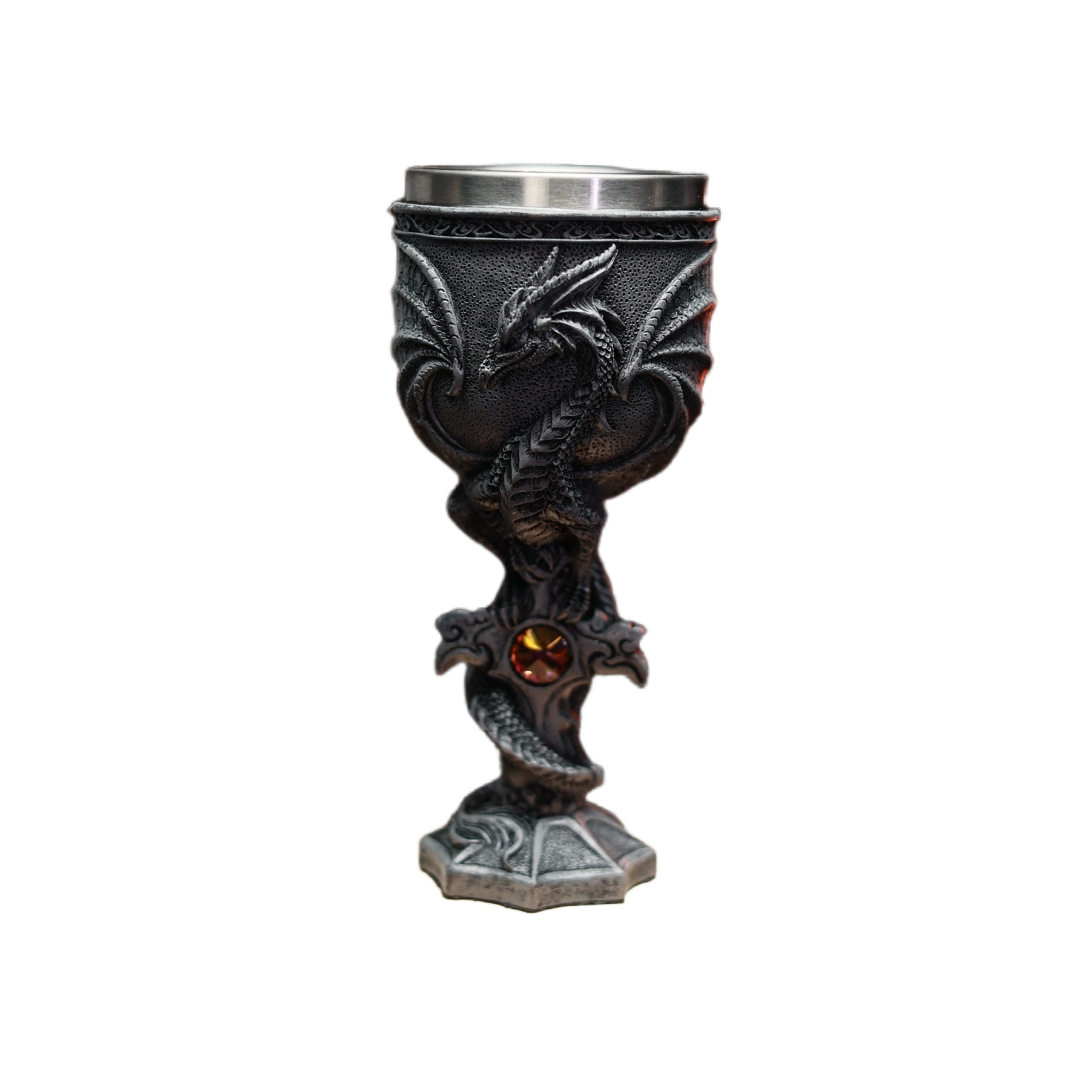 Retro Cross Flying Dragon Goblet Resin Stainless Steel Wine Glass Halloween Ornament Cup Cocktail Specialty Wine Glass